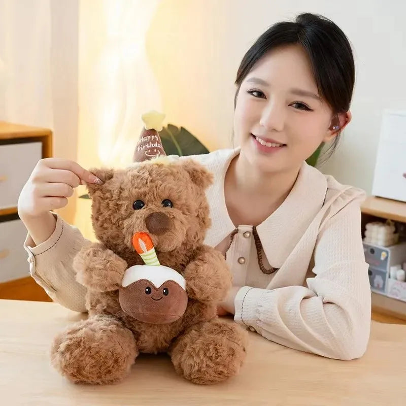 Cake Bear Teddy Bear Plush Toy Stuffed Animal Doll for Girls Valentine's Day Birthday Gift