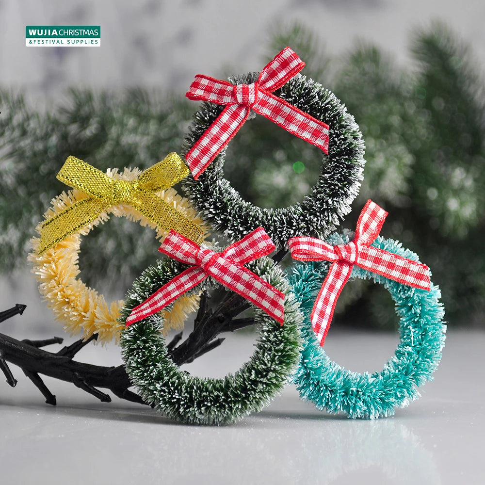 12pcs Christmas Garland with Bow Xmas Vine Ring Decoration Artificial Door Wreath Hanging Ornaments for Wedding Party Home Decor