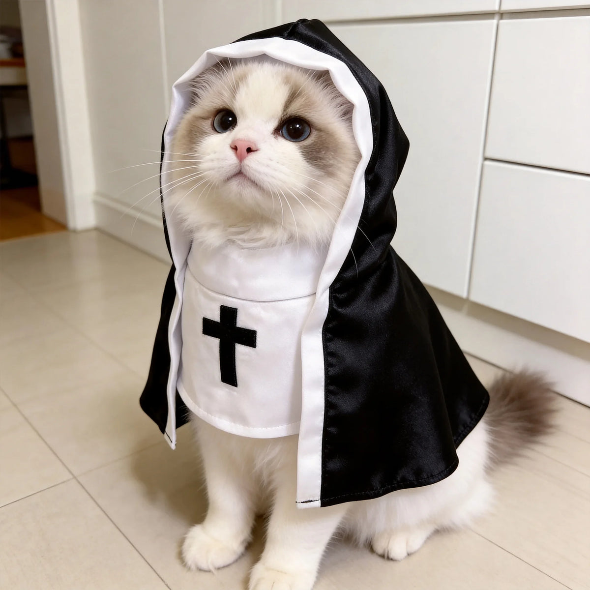 Pet Costume Halloween Clothes for Dog Cat Funny Nun Cosplay Cape Black White Costume Puppy Kitten Party Dress