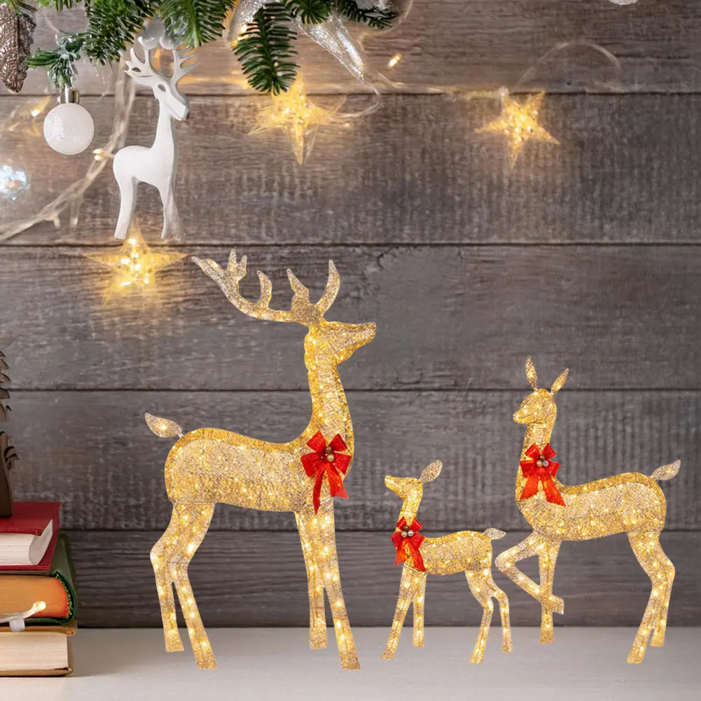 3 Pcs Lighted Reindeer Christmas Decoration Family Set Cute Lighted Reindeer Xmas Decoration Light Up Christmas Yard Decoration