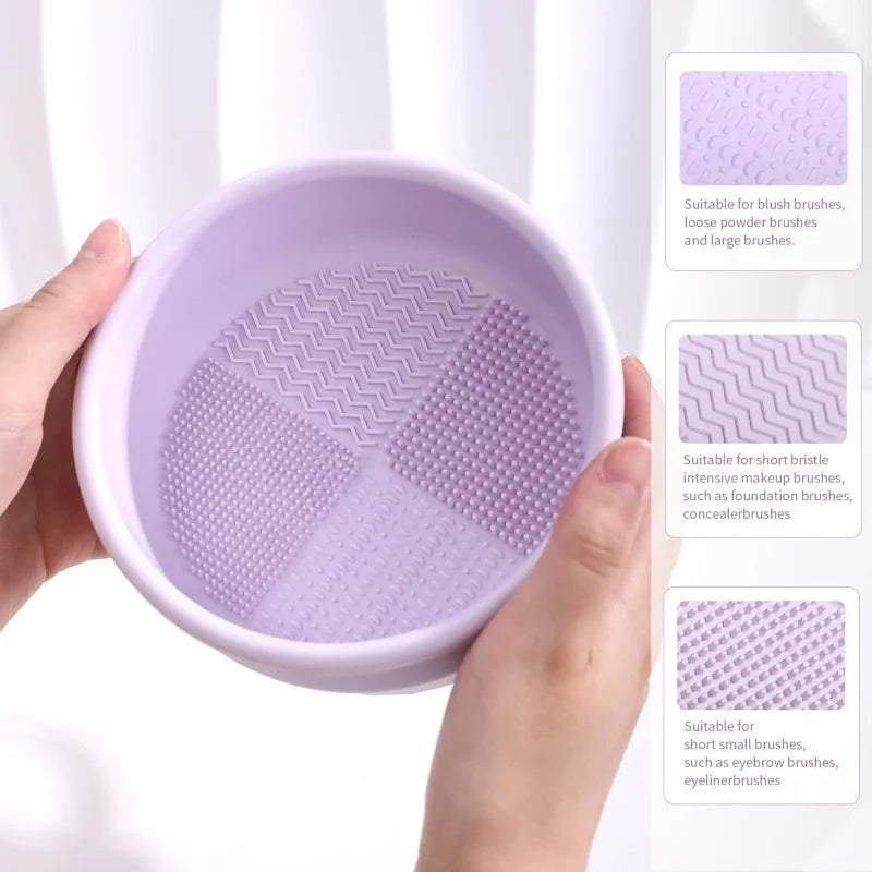 Makeup Brush Cleaning Mat 3-In-1 Silicone Washing Bowl with Brushes Scrubber Foldable Powder Puff Cosmetic Sponge Drying Tools