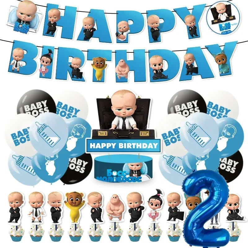 Bossed Baby Birthday Party Decoration Tableware Plates Cups Napkins Hat Balloon Baby Shower Kids Party Favors Party Supplies Kit