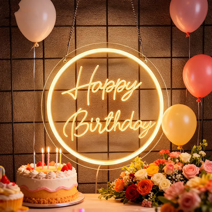 Happy Birthday Neon Sign for Wall Decor, USB Powered LED Neon Sign with Switch, Ideal for All Ages Home Party Decor
