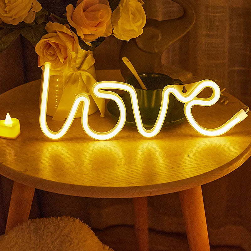 LED Neon Light Wall Sign Love Shape Night Light USB Battery Powered Neon Night Lamp Bedroom Home Decor Valentine's Day Gifts
