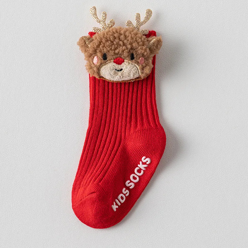 Christmas Baby Socks For Boys Girls Autumn Winter Toddler Anti-slip Floor Socks Children Red Festive Santa Claus Sock 0-3 Years