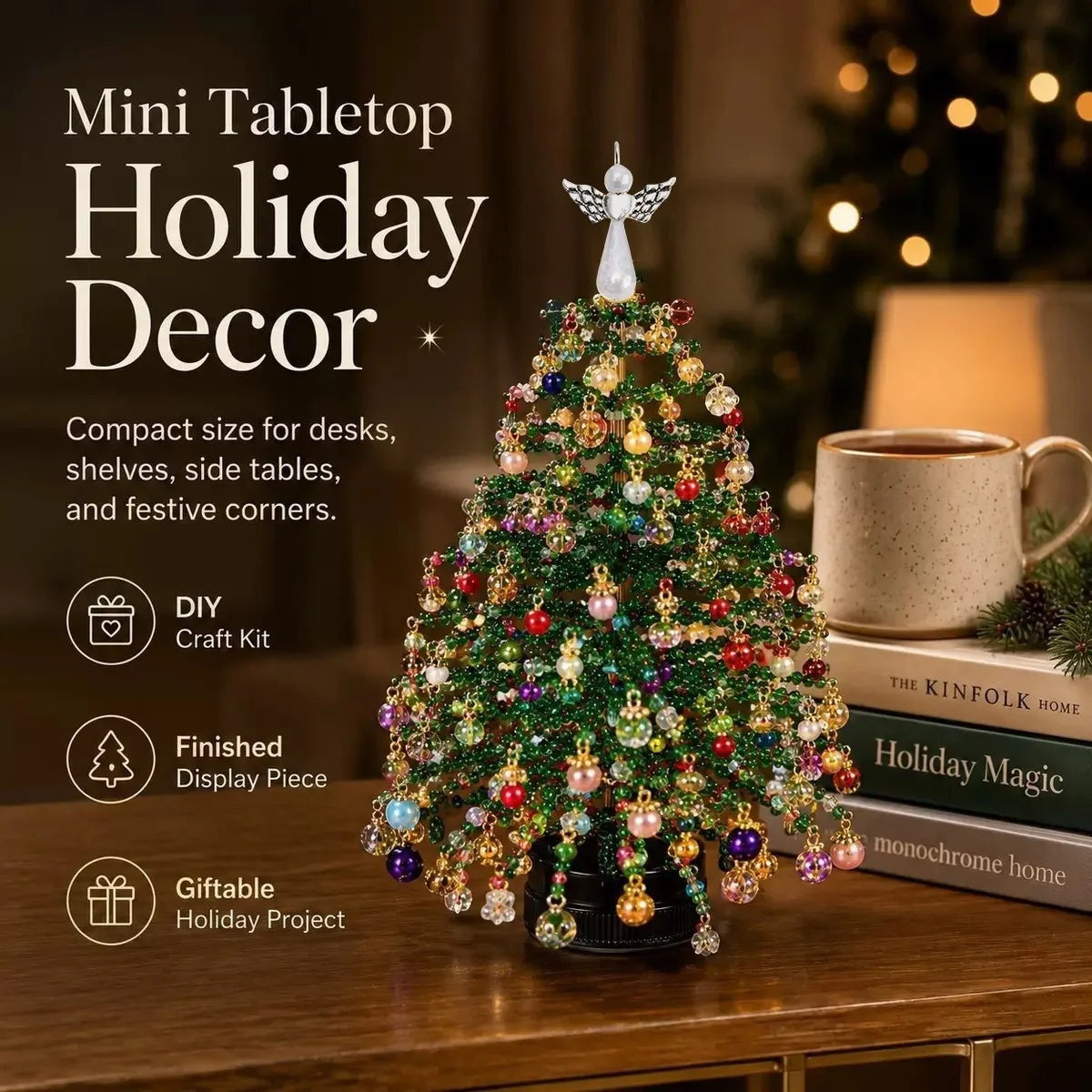 DIY Beaded Christmas Tree Kit Handmade Mini Tabletop Xmas Tree Ornament Craft Set Home Holiday Desktop Decoration Christmas Gift