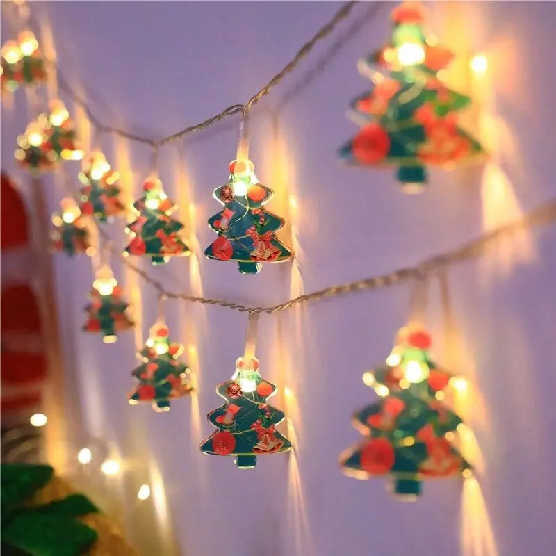 59.06inch 10 Lights, 3m 20 Lights Christmas Tree,Santa Claus&Snowman Xmas Decoration String Lights, Battery Powered (No Plug)