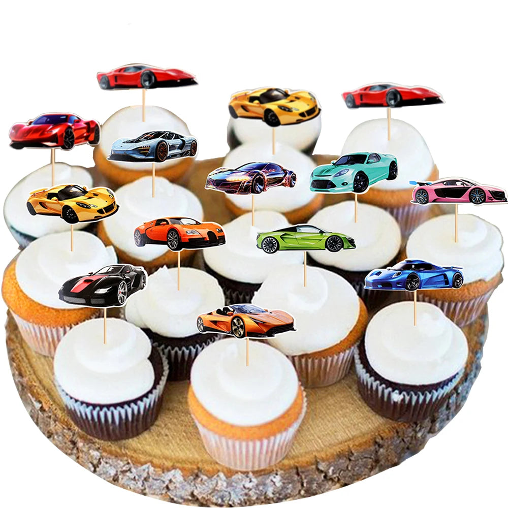 12pcs Racing Car Cupcake Toppers Racing Car Theme Cake Decoration Baby Shower Kids Boys Girls Racing Car Birthday Party Supplies