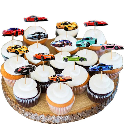 12pcs Racing Car Cupcake Toppers Racing Car Theme Cake Decoration Baby Shower Kids Boys Girls Racing Car Birthday Party Supplies