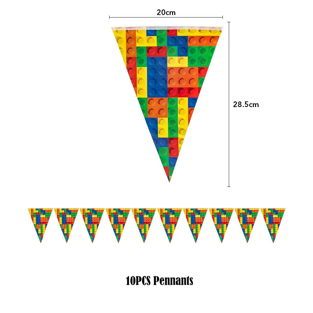 Kids Building Blocks Birthday Party Decoration Colorful Building Block Theme Party Supplies Kit Plates Cups Napkins Straw Ballon