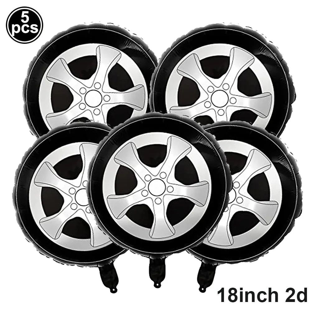 Racing Car Balloon Traffic Cone Balloon Tire Wheel Balloons Black White Checkered Race car Theme Kids Birthday party Decorations