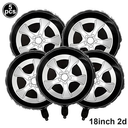 Racing Car Balloon Traffic Cone Balloon Tire Wheel Balloons Black White Checkered Race car Theme Kids Birthday party Decorations