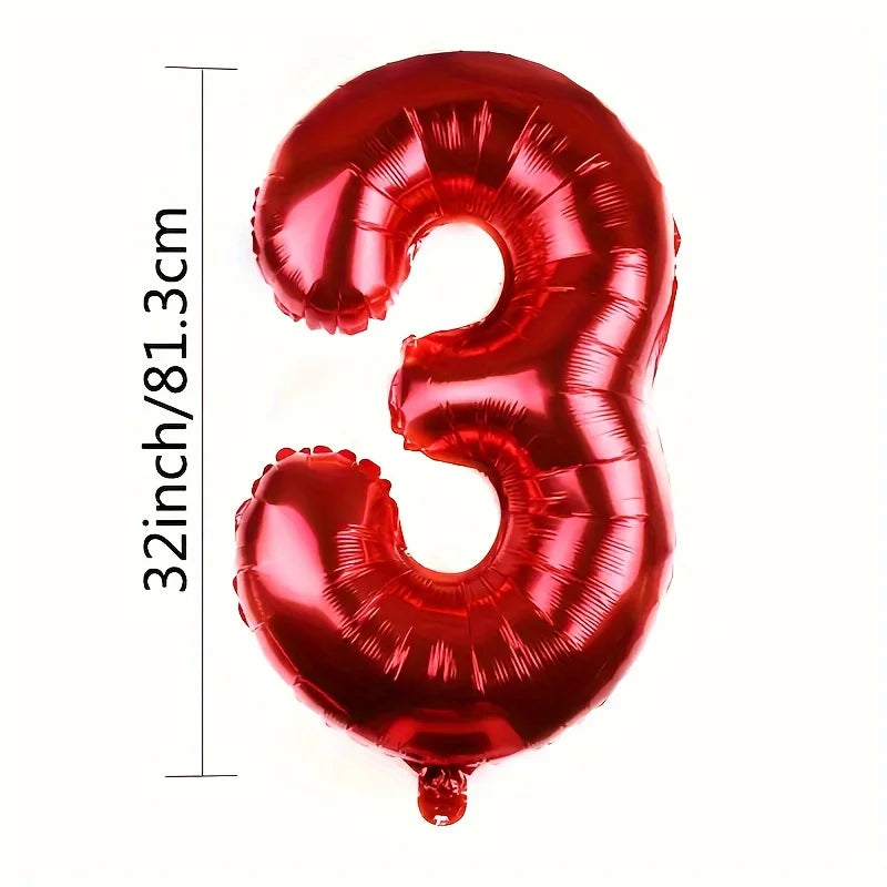 32INCH Red Number Foil Balloons for Birthday Anniversary Party Decor, Large Family Celebration Photo Backdrop Decoration Set