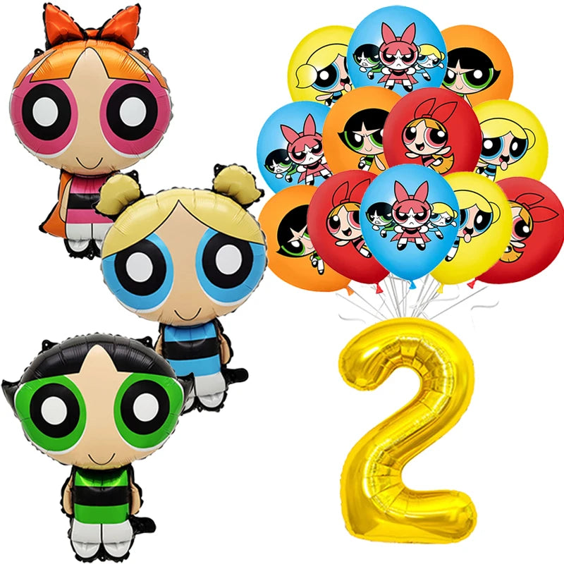 Cute Cartoon Girls Theme Birthday Balloon Set 1-9 Years Number Balloons Cake Topper Party Decor