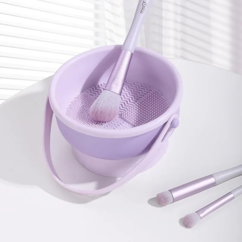 Makeup Brush Cleaning Mat 3-In-1 Silicone Washing Bowl with Brushes Scrubber Foldable Powder Puff Cosmetic Sponge Drying Tools