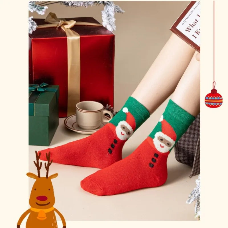 Christmas Pattern Socks 5 Pairs Set Festive Holiday Socks with Santa Design Warm Crew SocksCute Socks Stocking Stuffers Gifts