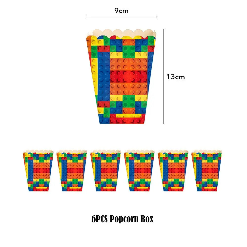 Kids Building Blocks Birthday Party Decoration Colorful Building Block Theme Party Supplies Kit Plates Cups Napkins Straw Ballon