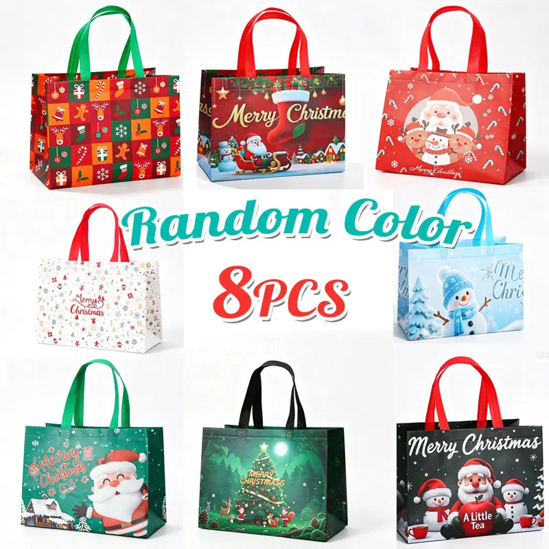 16/8/1Pack Christmas Gift Bags With Handles Multifunctional Non-Woven Large Tote Bags for Gift Wrapping Shopping Party Supplies