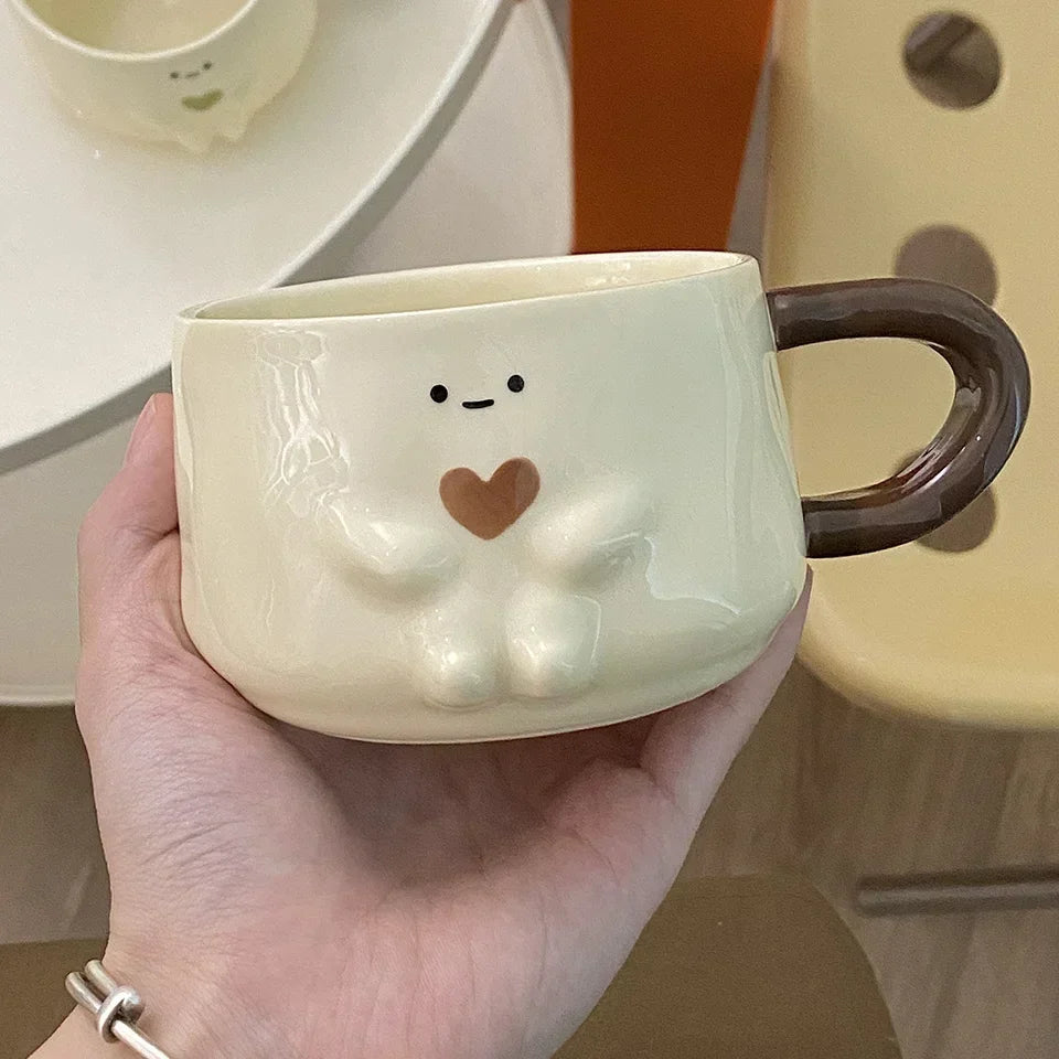Creative Funny Mug Coffee Cup Household Cute Ceramic Heat-resistant Water Cups Couple Milk Breakfast Mugs High Appearance Level