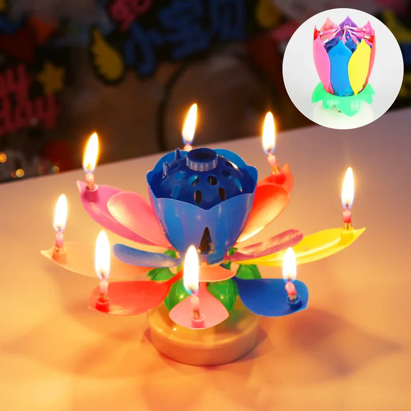 Birthday Lotus Candle with Music & Rotating Flower Design
