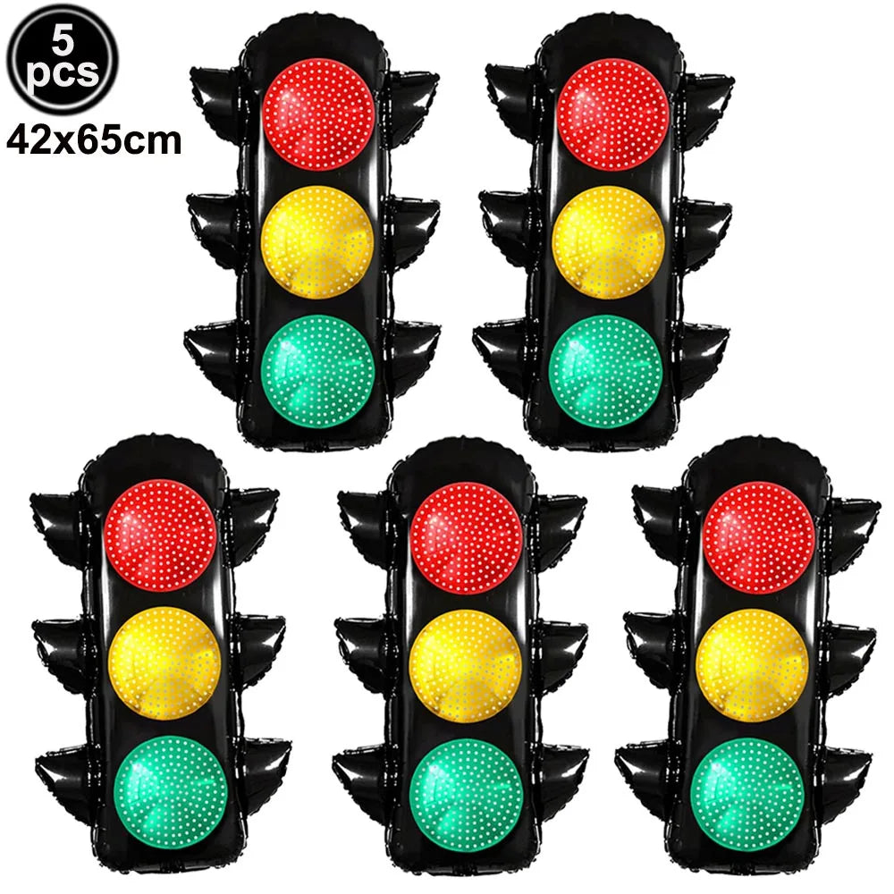 Racing Car Balloon Traffic Cone Balloon Tire Wheel Balloons Black White Checkered Race car Theme Kids Birthday party Decorations