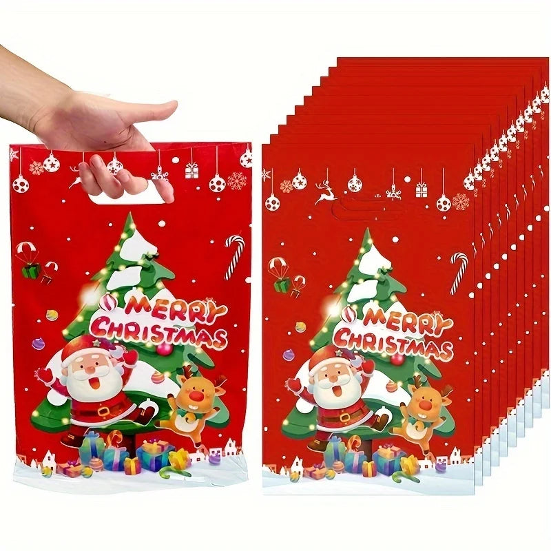 50-Pack Reusable Decorative Plastic Gift Bags For Christmas, Birthday, Business Events - Purpose Party Favor And Gift Wrapping