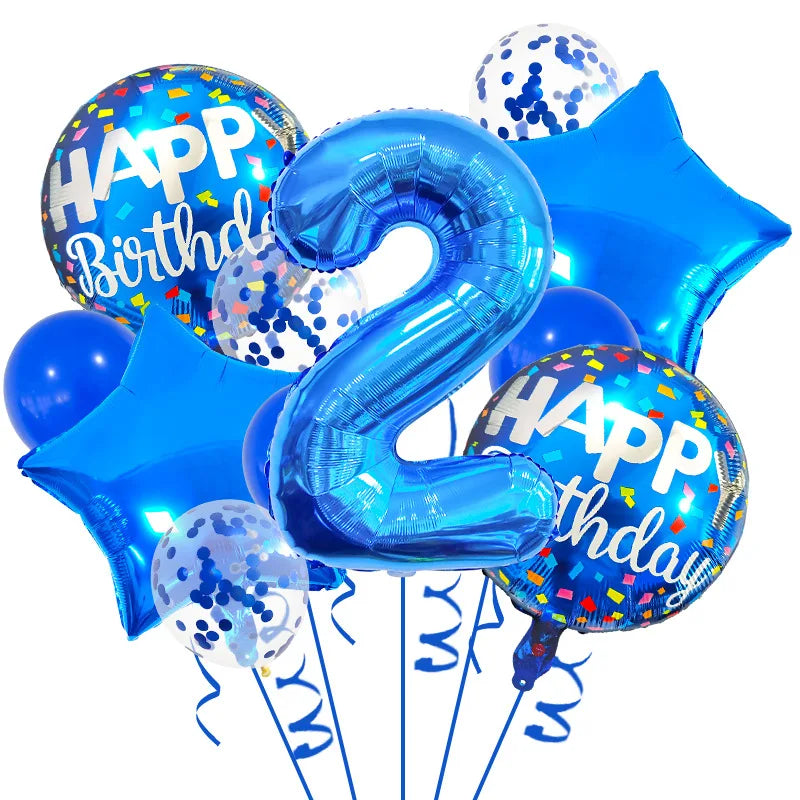 13PCS 32-Inch Blue Number Foil Balloons - Easy to Use, Perfect for Birthdays, Celebrations & Themed Party Decor