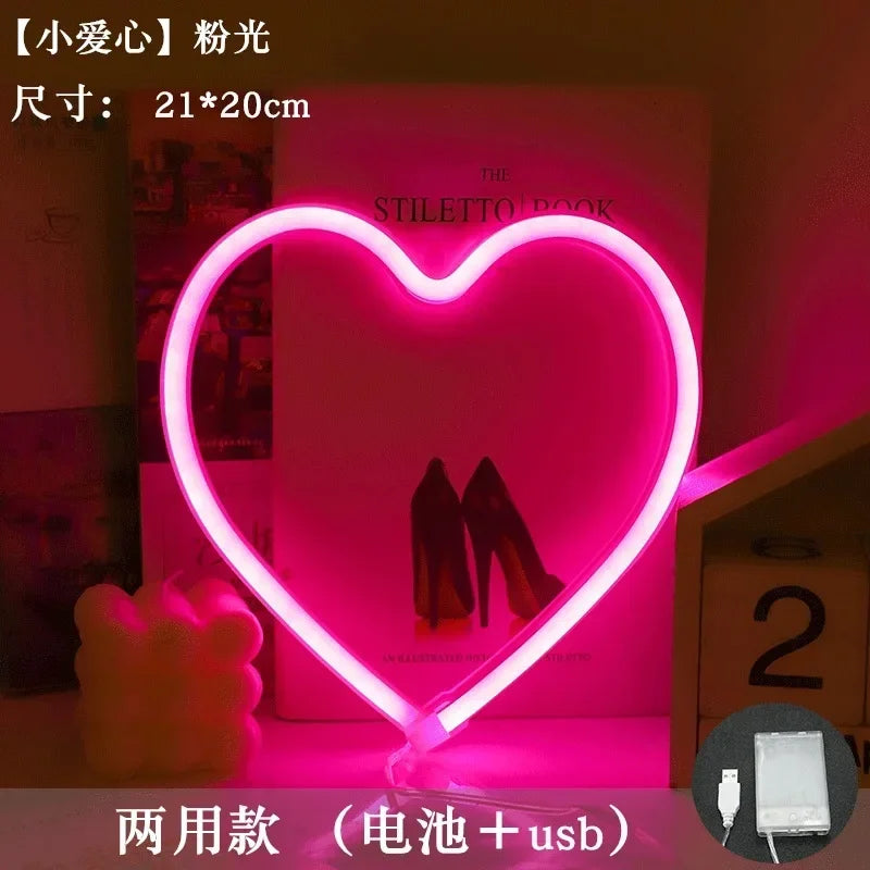 LED Neon Light Wall Sign Love Shape Night Light USB Battery Powered Neon Night Lamp Bedroom Home Decor Valentine's Day Gifts