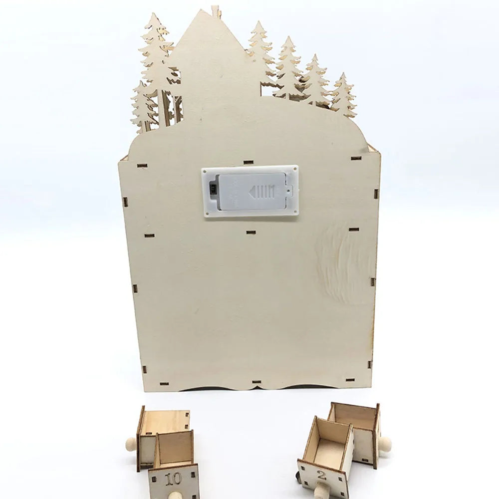 Advent Calendars Christmas Wooden Advent Calendar LED Lighted Village House Countdown Ornament with Drawers Box Decor Gift