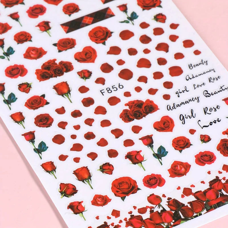 One Set2Valentine's Day nail decoration stickers，Featuring bright red roses and romantic love words，Incorporates elements of but
