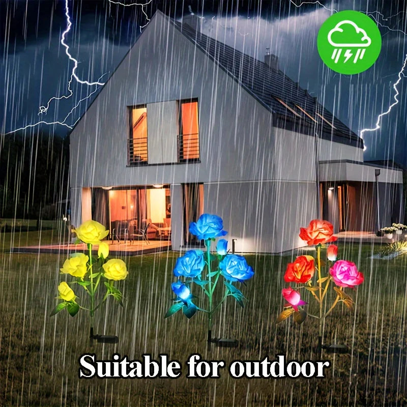 7-Head Solar-Powered LED Rose Lights Flower Garden Decor Outdoor Pathways Landscaping Light Lawn Decorative Atmosphere Lights