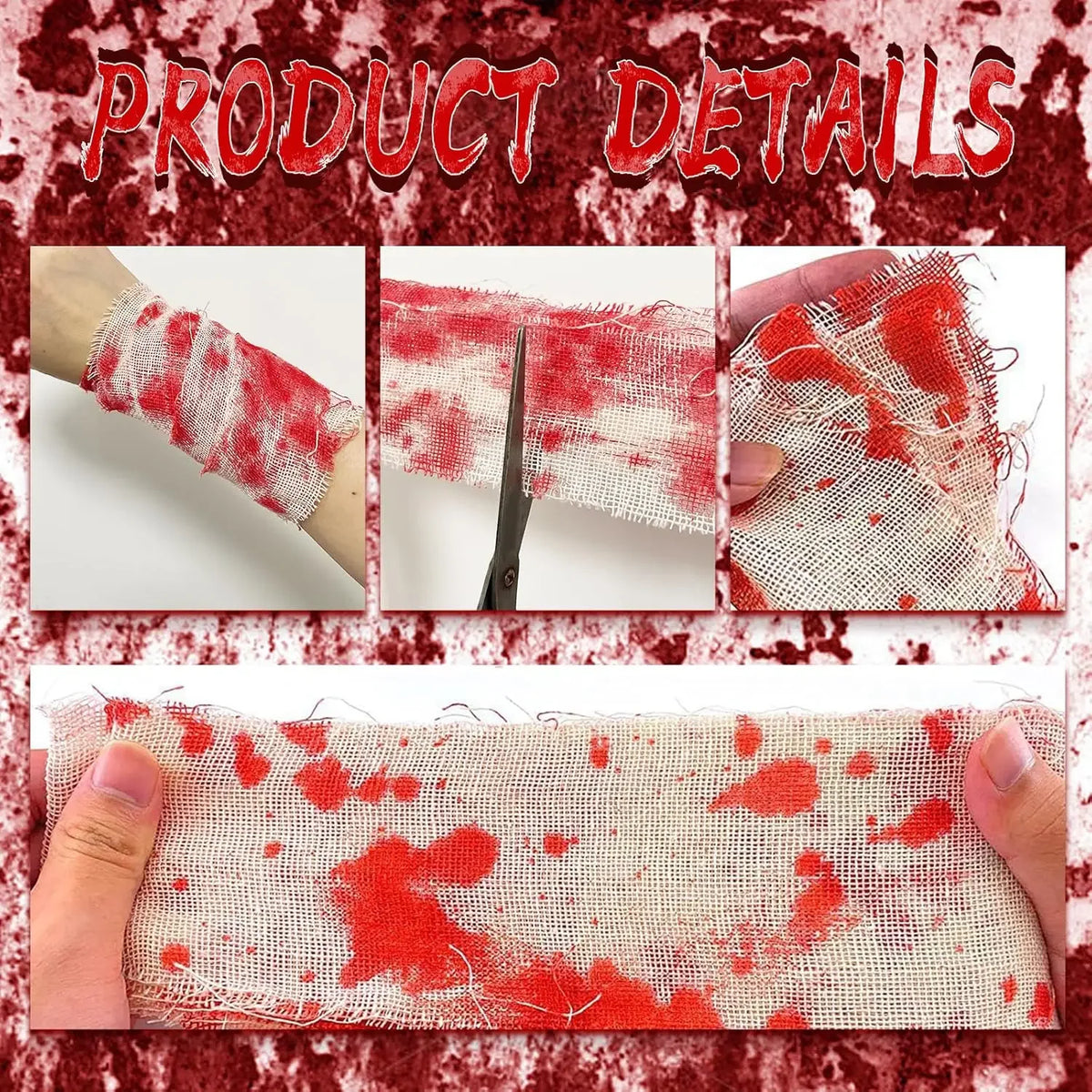 Halloween Bloody Crime Scene Tape Fake Blood Stained Gauze & Barrier Tape for Haunted House Decor