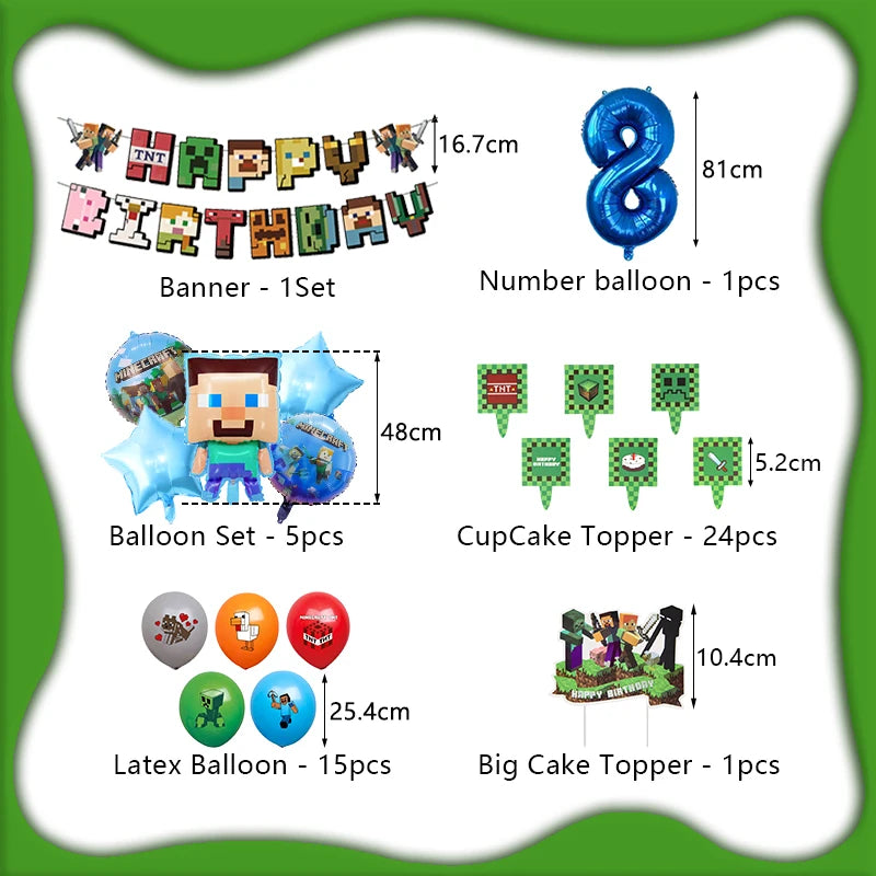 Cartoon Birthday Party Decoration Customizable Birthday New Set Latex Balloon For Event Supplies Tablecloth Banner Backdrop