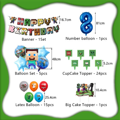 Cartoon Birthday Party Decoration Customizable Birthday New Set Latex Balloon For Event Supplies Tablecloth Banner Backdrop