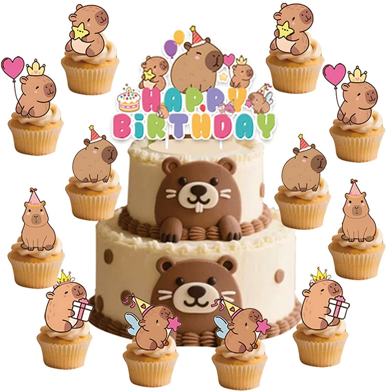 Capybara Cake Topper Cute Animal Cupcake Decorations For Happy Birthday Capybara Theme Shower Party Supplies Set
