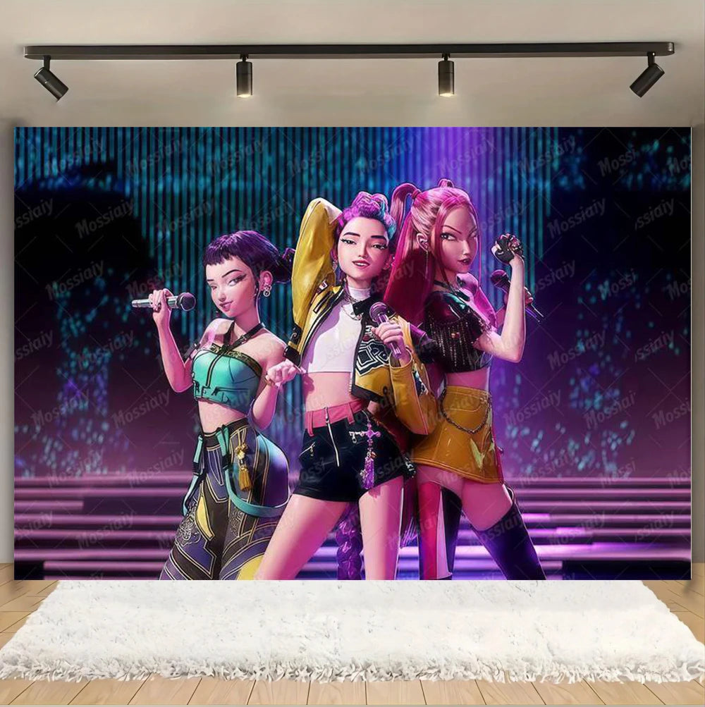 Kpop Theme Girl's Birthday Party Decoration Backdrop Pink Demons Kids Birthday Party Supplies Decor Banner Background Photo Prop