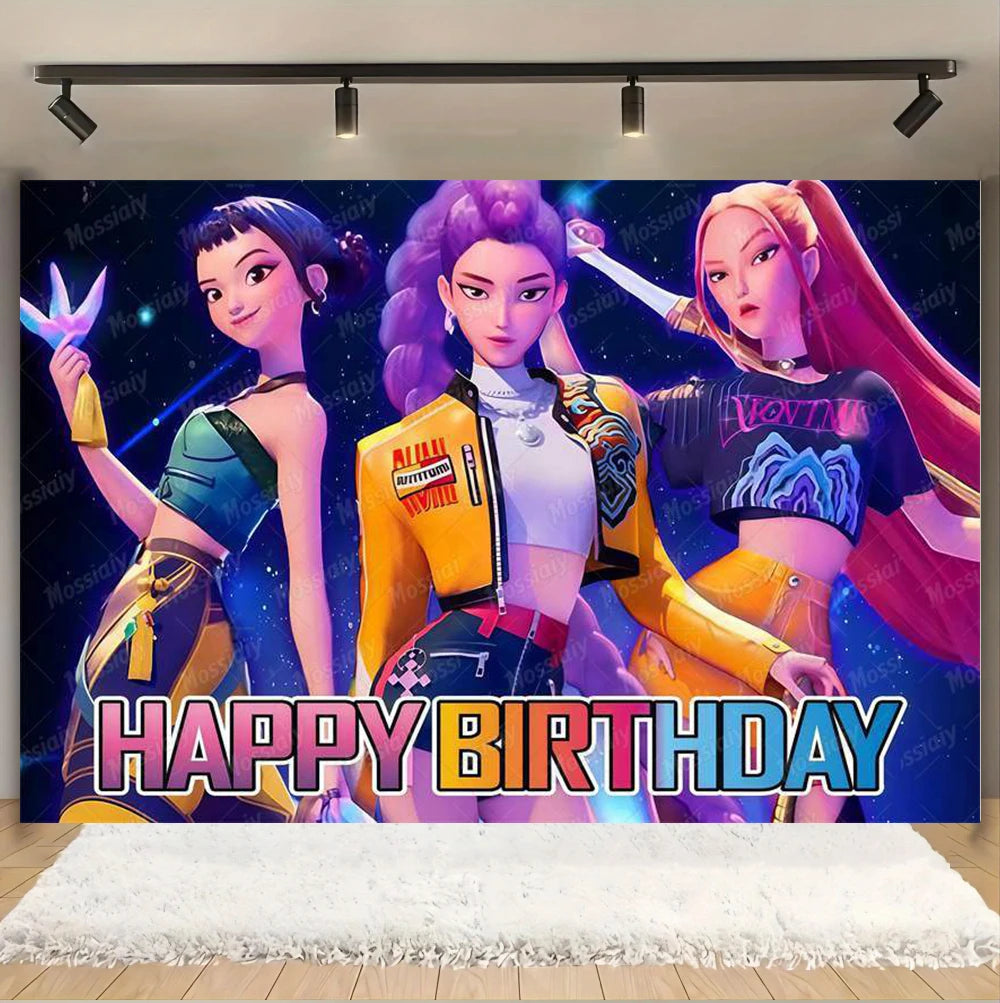 Kpop Theme Girl's Birthday Party Decoration Backdrop Pink Demons Kids Birthday Party Supplies Decor Banner Background Photo Prop