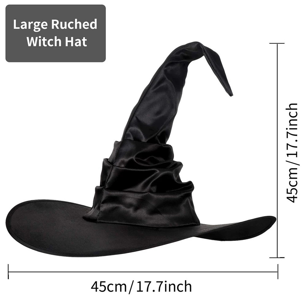 Halloween Witch Hat Black Folds Wizard Hats for Women Men Masquerade Party Carnival Costume Cosplay Props Halloween Decorations