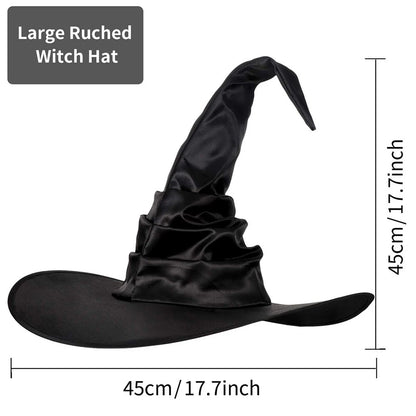 Witch Hat Black Folds Wizard Hats for Women Men