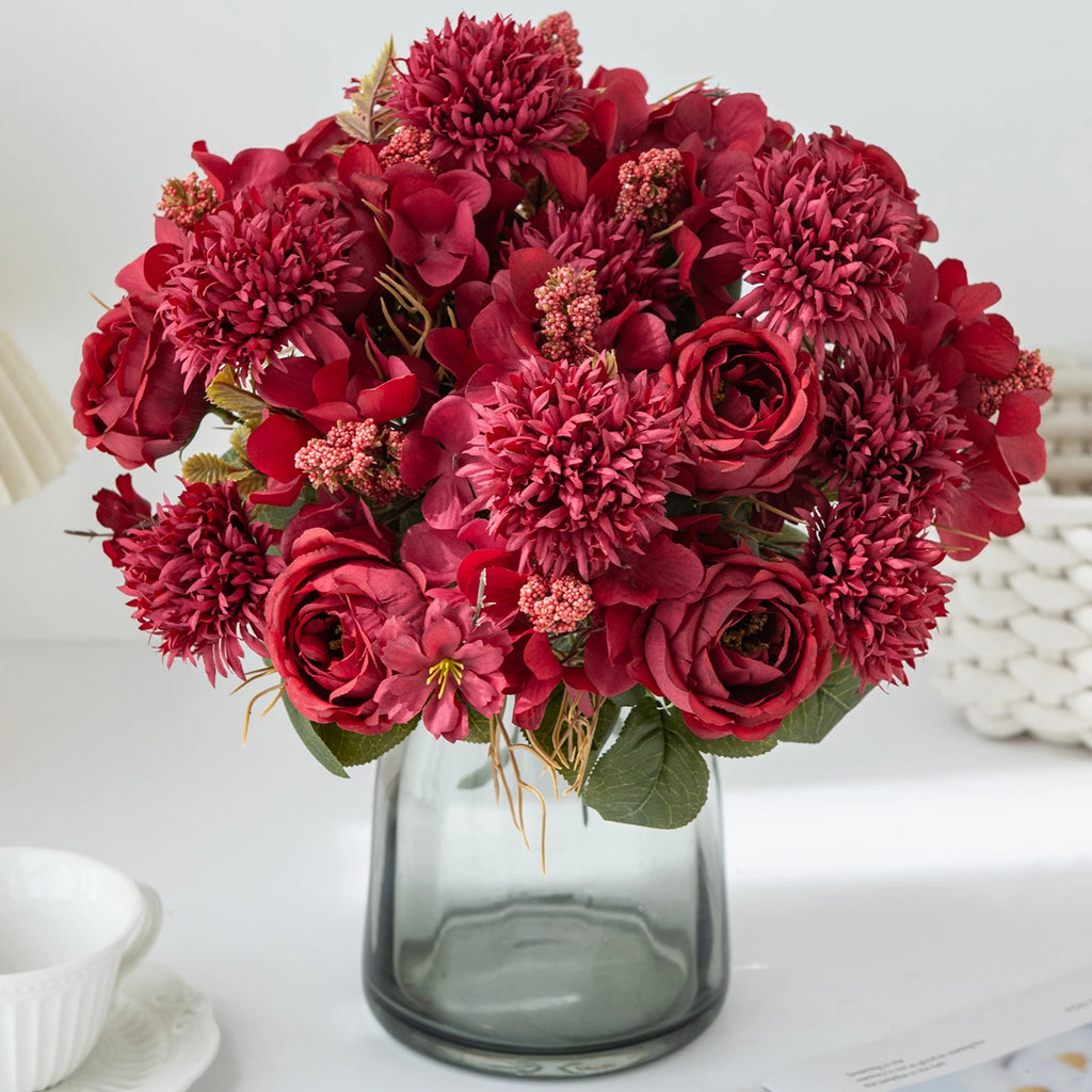 Artificial Flower Rose Decor Wedding Bride Bouquet outdoor Garden Silk Peony Embroidered Ball bonsai Vase Yard hot selling Gift