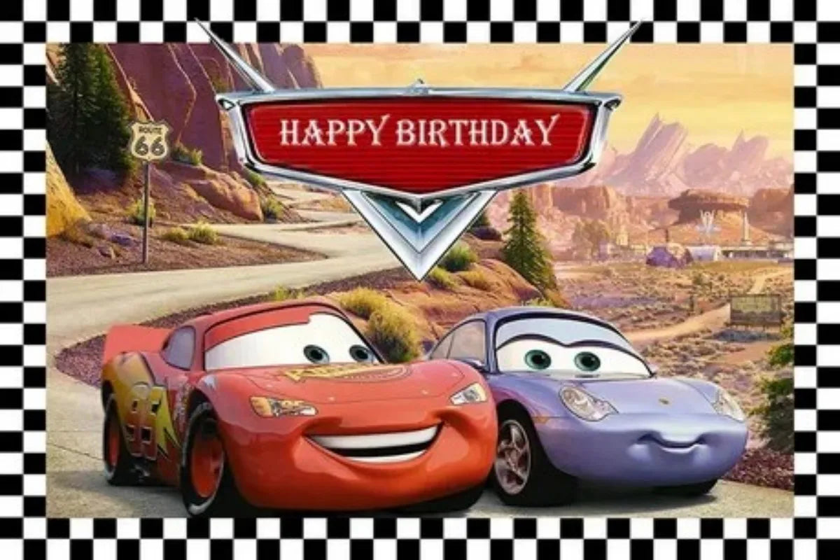 Photography Backdrop Cartoons Cars Theme For Kids Birthday Party Background Cake Table Decor Banner Can Be Customize Name