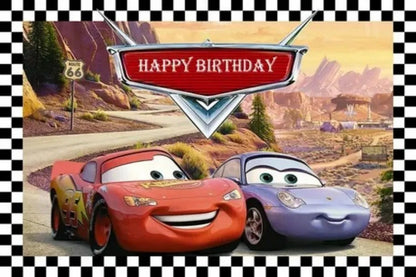 Photography Backdrop Cartoons Cars Theme For Kids Birthday Party Background Cake Table Decor Banner Can Be Customize Name