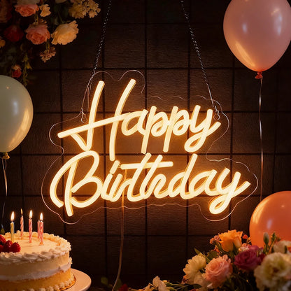 Happy Birthday Neon Sign for Wall Decor, USB Powered LED Neon Sign with Switch, Ideal for All Ages Home Party Decor