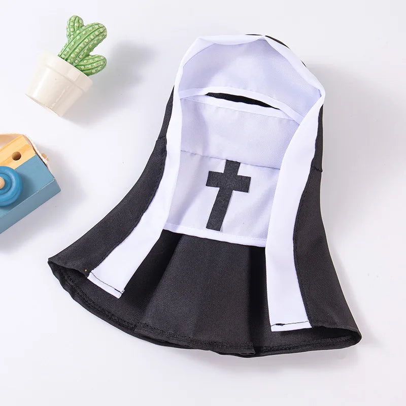 Pet Costume Halloween Clothes for Dog Cat Funny Nun Cosplay Cape Black White Costume Puppy Kitten Party Dress