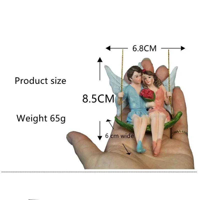 Romantic Couple Swing Flower Statue Fairy Garden Micro Landscape Home Decoration Pendant Resin Craft Creative Scene Decoration