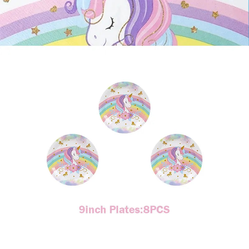 Unicorn Girls Birthday Decoration Party Supplies Unicorn Theme Tableware Set Cup Plate Balloon Banner Gift  for Kids Party Favor