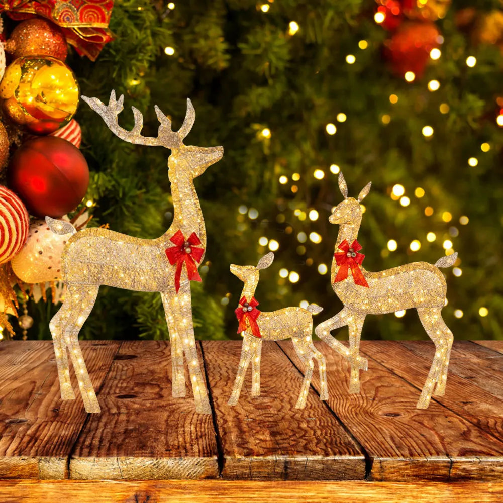 3 Pcs Lighted Reindeer Christmas Decoration Family Set Cute Lighted Reindeer Xmas Decoration Light Up Christmas Yard Decoration