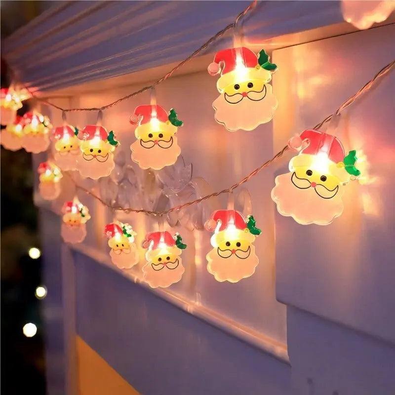 59.06inch 10 Lights, 3m 20 Lights Christmas Tree,Santa Claus&Snowman Xmas Decoration String Lights, Battery Powered (No Plug)