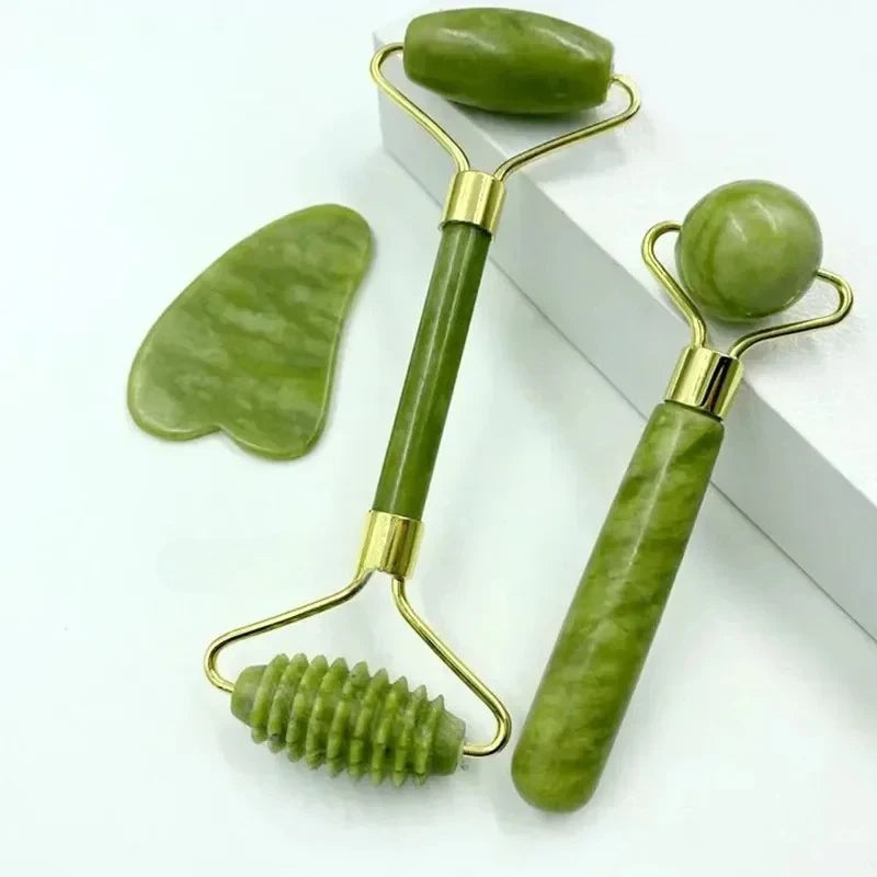 Natural jade roller massager, scraping board,foot massage roller,facial lifting and anti-wrinkle double-head scraping