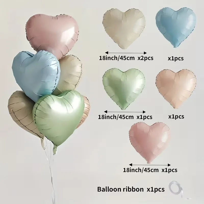 7Pcs 18" Cream Pink Heart Star Foil Balloons with Ribbon for Wedding, Birthday & Party Decor